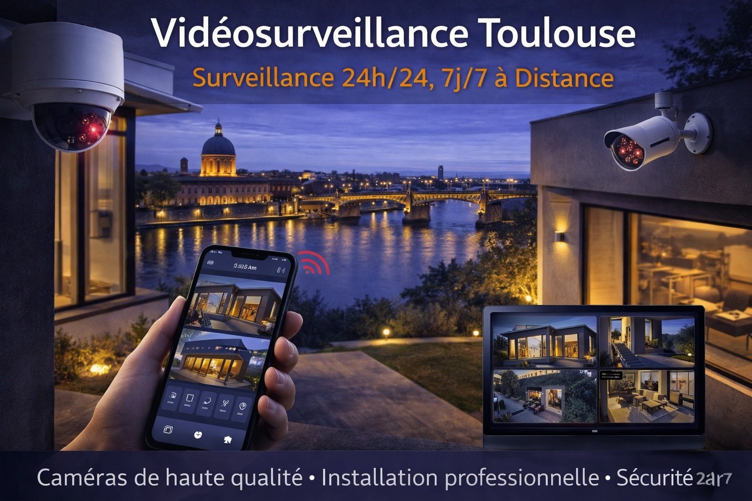Vidéosurveillance Toulouse avec système de caméras connectées, surveillance 24h/24 à distance et sécurisation de maison moderne