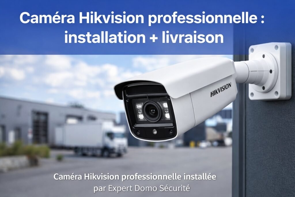 caméra de surveillance Hikvision professionnelle installée sur un site industriel à Toulouse