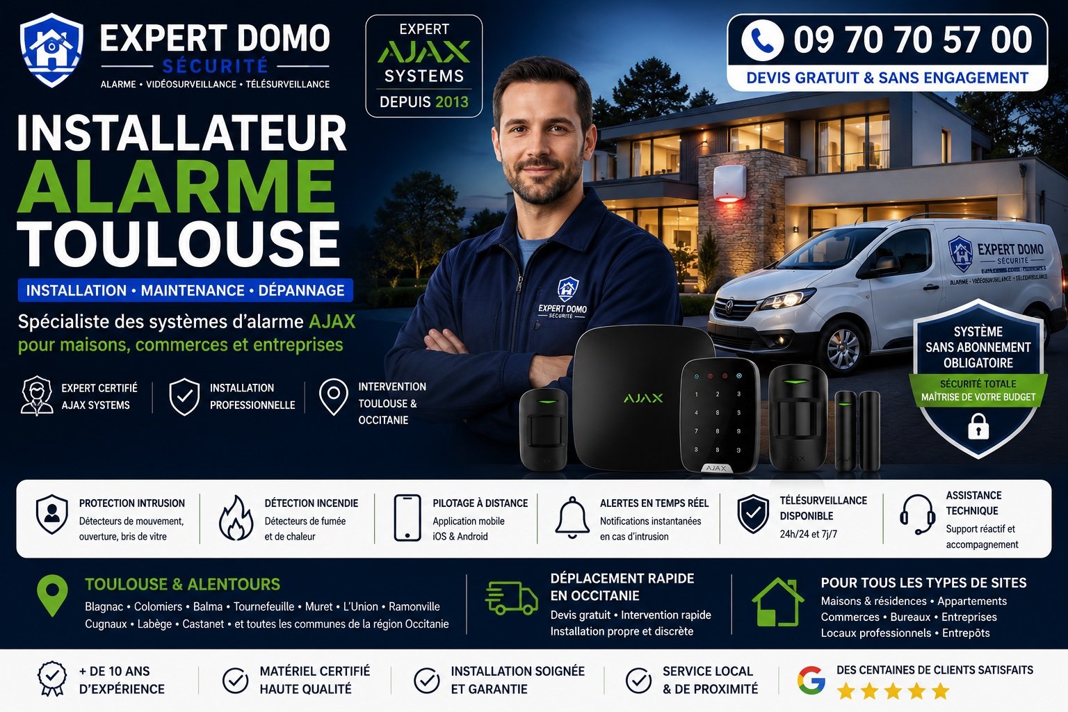 Installateur alarme Toulouse spécialisé AJAX Systems pour maisons, commerces et entreprises avec installation professionnelle et télésurveillance