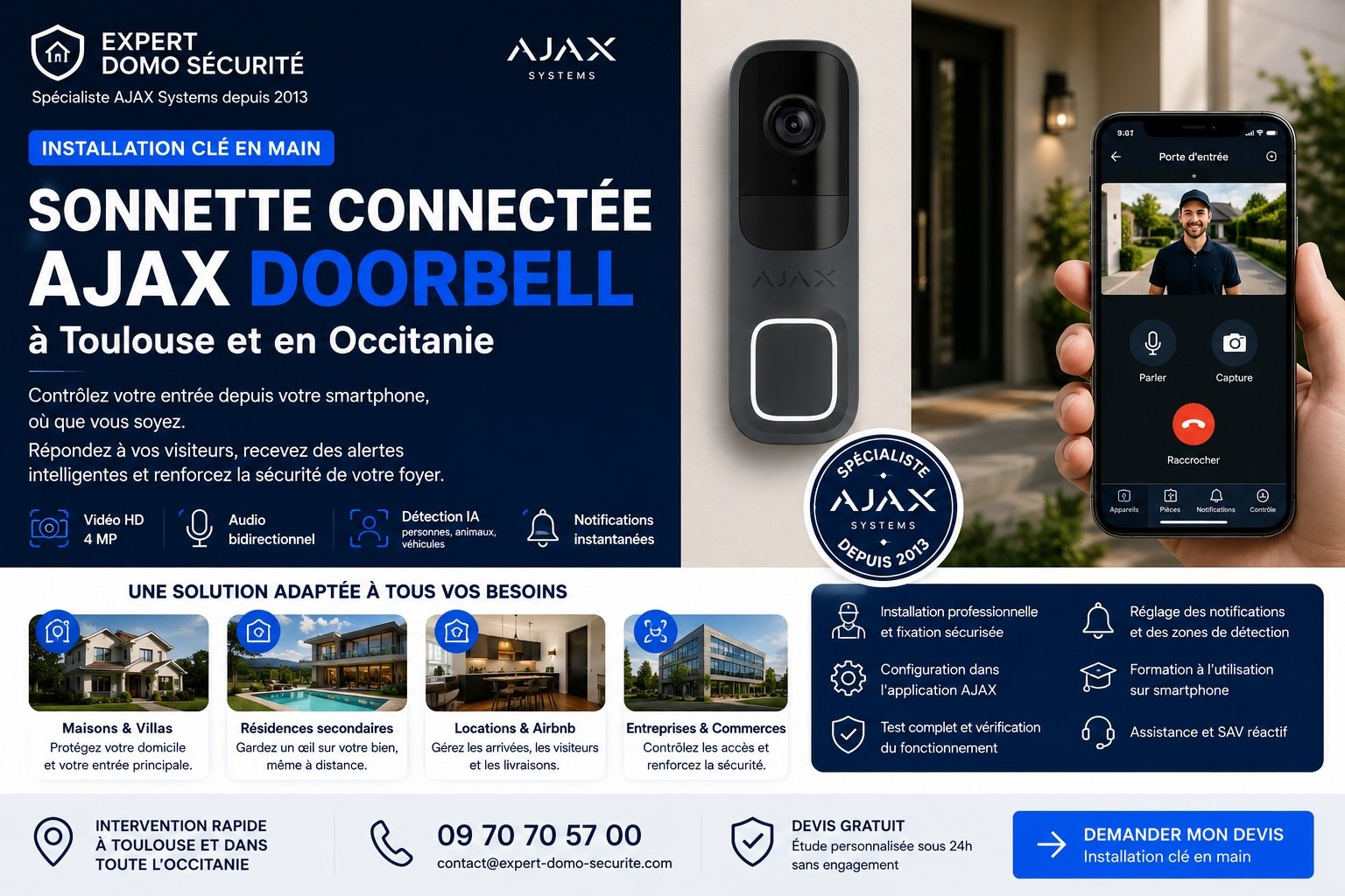 Installation professionnelle de sonnette connectée AJAX DoorBell à Toulouse en Haute-Garonne et en Occitanie par Expert Domo Sécurité