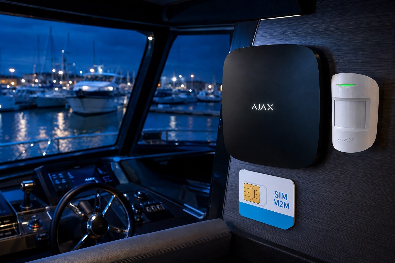 Hub 2 Plus et détecteur AJAX avec carte SIM M2M dans le cockpit d’un bateau